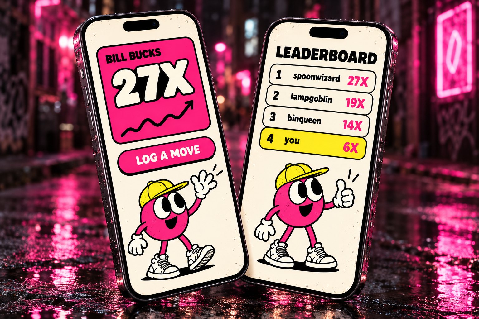 Go Beyond on two phones, showing an example score and leaderboard